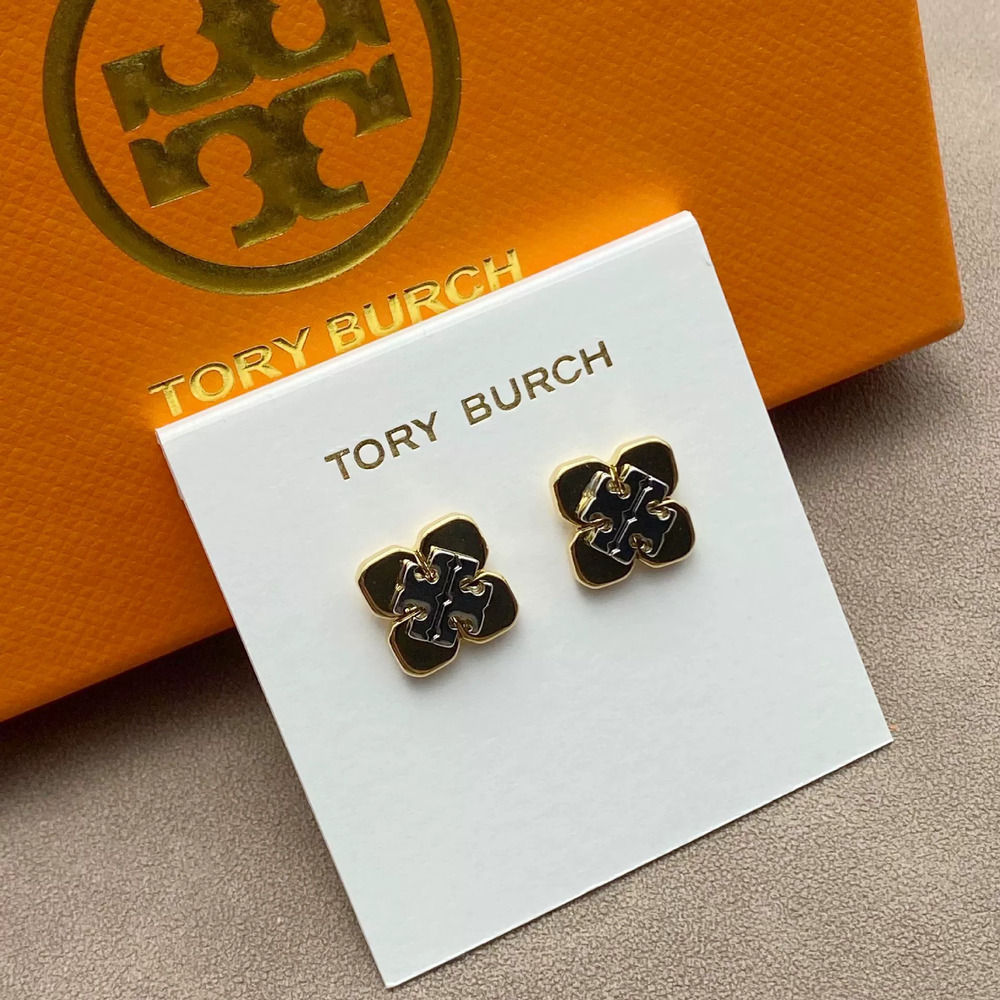 Tory Burch Metal Letter Inlay Round Earrings